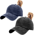 Womens Vintage Washed Distressed Baseball-Cap with Ponytail Hole Sport Golf Hat