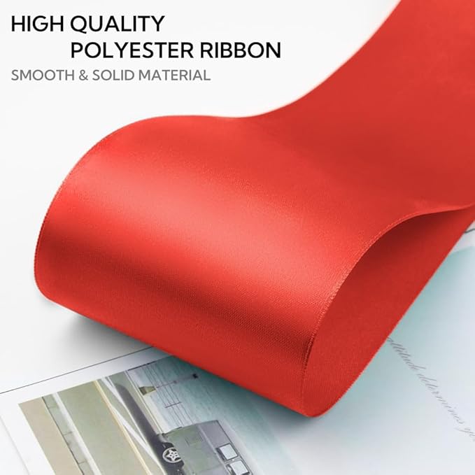 3 Inch 25 Yard Wide Satin Ribbon Red, Solid Fabric Large Ribbon Roll - Image 3