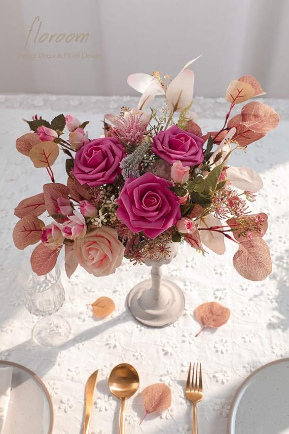 Floroom Artificial Flowers 25pcs Real Looking Hot Pink Foam Fake Roses - Image 2