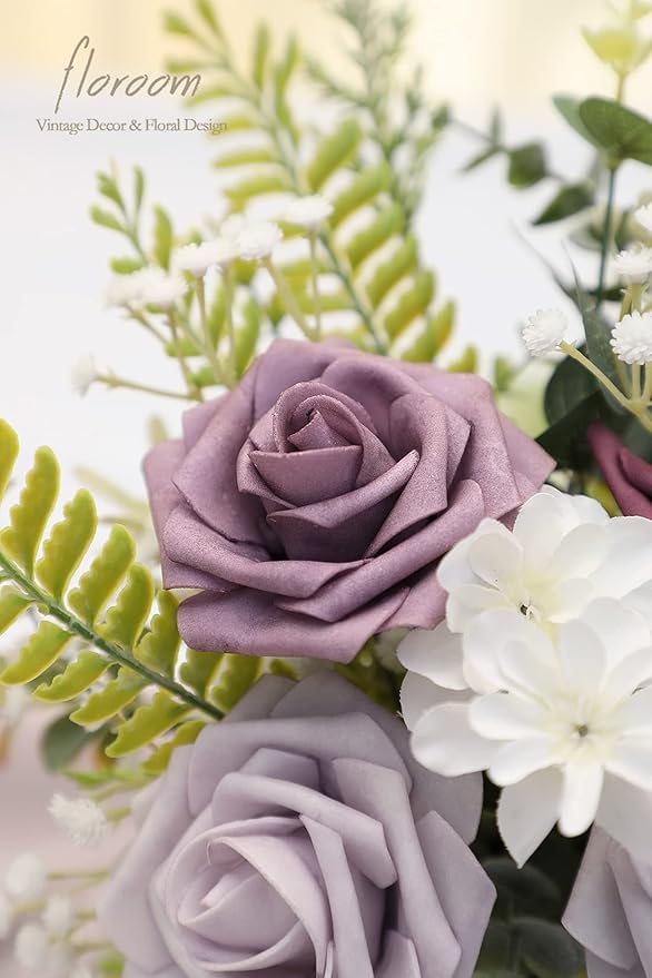 Floroom Artificial Flowers 25pcs Real Looking Plum Ombre Colors Foam Fake Roses - Image 5