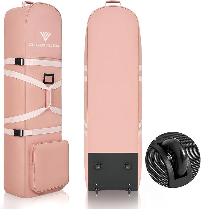 DAREKUKU Golf Travel Bags for Airlines with Adjustable Support Rod and Detachable Shoulder Straps, Hard case Top Soft Foldable Golf Club Travel Covers