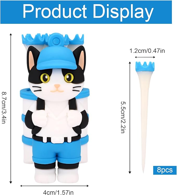 Penitue Cat Caddie Golf Tee Holder, Including 8 Golf Ball Tees Creative Cute Cat Holder Set for Women Men Golfers Attaching to Backpack Shoulder Bag Belt