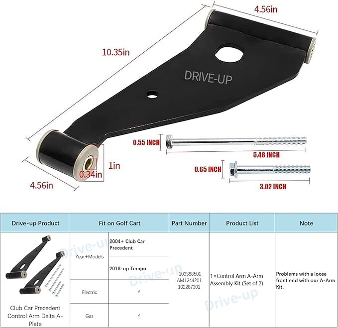 DRIVE UP Control Arm Delta A-Plate for 2004+ Club Car Precedent & 2018-up Tempo Golf Carts 102287301/103388501 (Control A-Arm Kit)