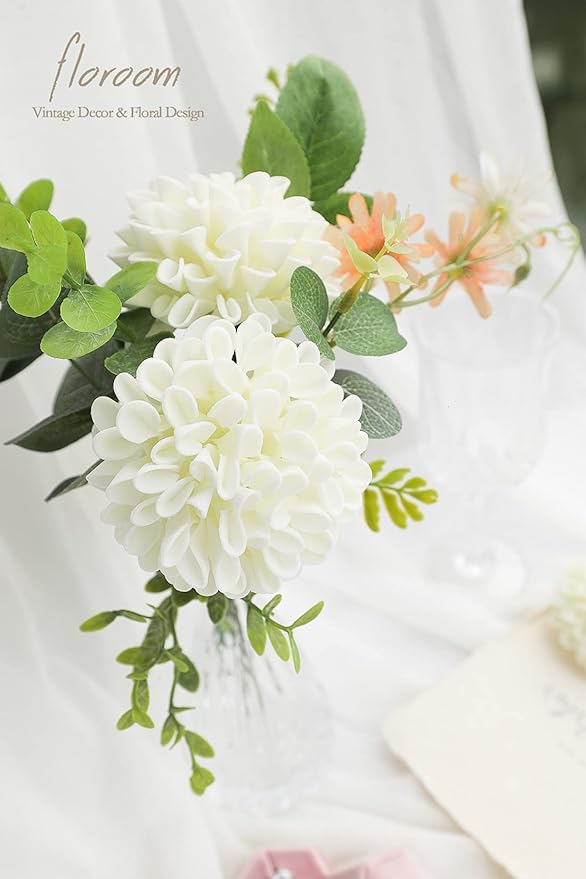 Floroom Artificial Dahlia Flowers 25pcs Real Looking Ivory Foam Fake Roses - Image 4