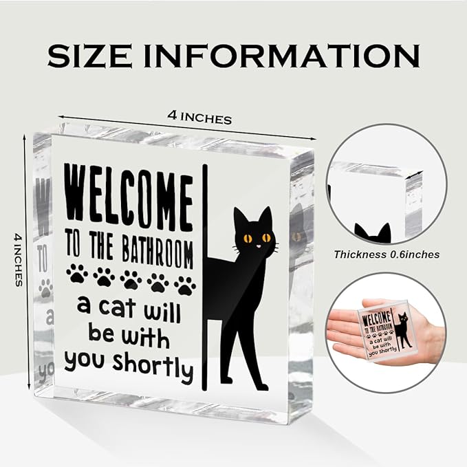 Funny Cat Bathroom Decor Acrylic Decorative Signs 4x4 Inch, Humorous Decorations - Image 2