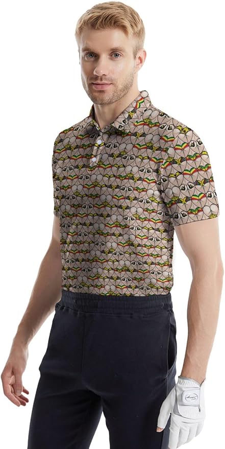 HUURAY Funny Golf Polos for Men Funny Print Short Sleeve Shirts Quick Dry Polo Shirts Hawaiian Shirt Performance Golf Outfits