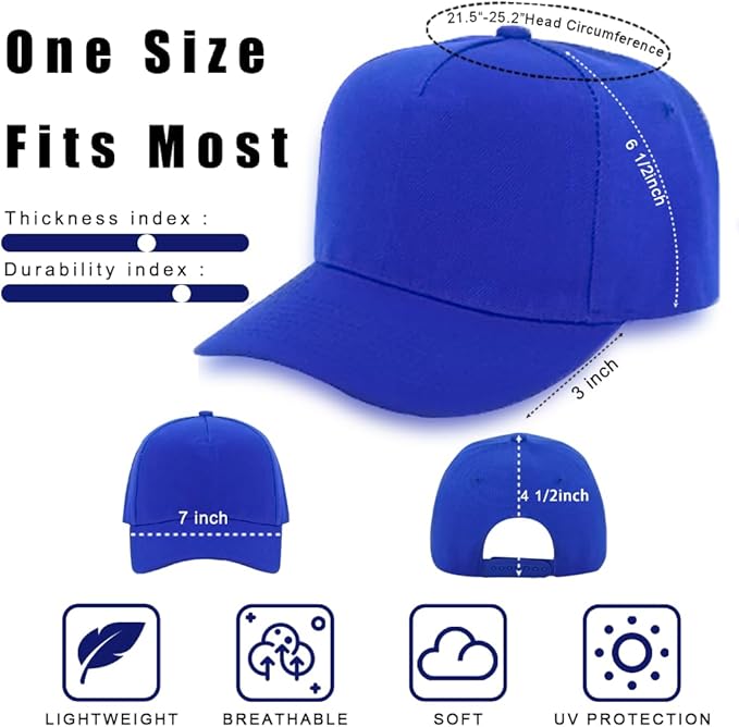 ZH 12 PC 5 Panel Baseball caps, Bulk Baseball caps, Customizable DIY Design, Wholesale Caps, One-Size-Fits-All