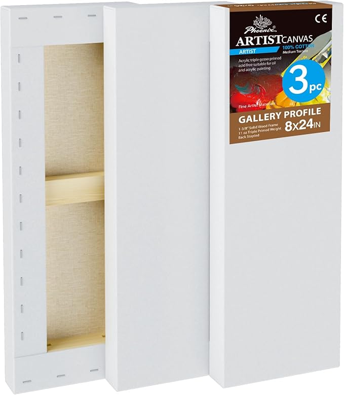 PHOENIX 8x24 Inch 3 Pack Gallery Canvas -1.5 in Thick Long Skinny Canvases by PHOENIX