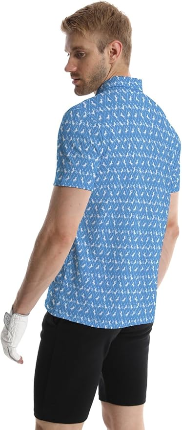HUURAY Funny Golf Polos for Men Funny Print Short Sleeve Shirts Quick Dry Polo Shirts Hawaiian Shirt Performance Golf Outfits