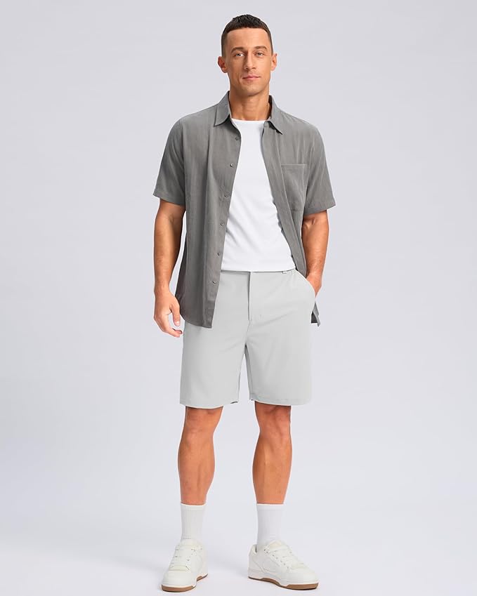 Pudolla Men's Casual Shorts 7"/9"/5" Lightweight Golf Shorts with 3 Pockets Stretch Quick Dry Comfy Work Shorts