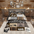 Castle Fairy Happy Camping Comforter Set King Size,RV Camper Adventure Tent Patchwork Bedding Set All Season Quilt Set,Rustic Farmhouse Lake Cabin Brown Check Microfiber Polyester Down Comforter
