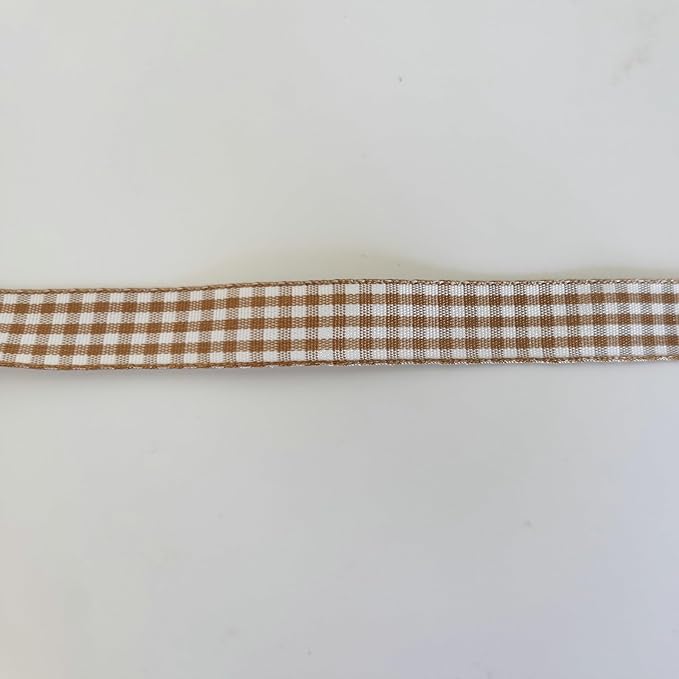 Micomon Khaki and White Woven Edge Plaid Ribbon 100% Polyester Gingham Ribbon - Image 8