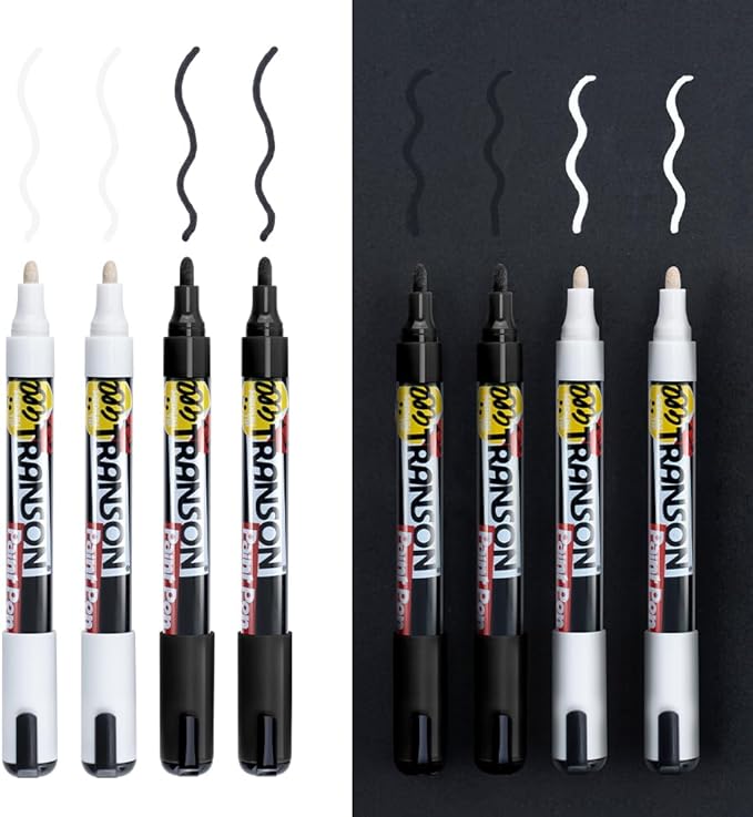TRANSON 2 Black and 2 White Permanent Paint Markers - Image 7