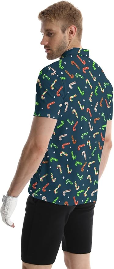 HUURAY Funny Golf Polos for Men Funny Print Short Sleeve Shirts Quick Dry Polo Shirts Hawaiian Shirt Performance Golf Outfits