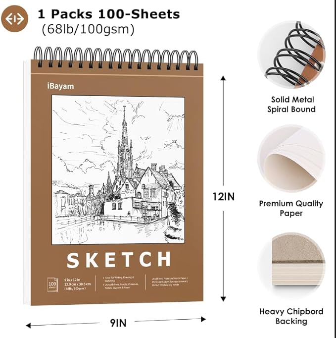iBayam 9x12 Sketchbook, Spiral Bound Sketch Book - Image 2