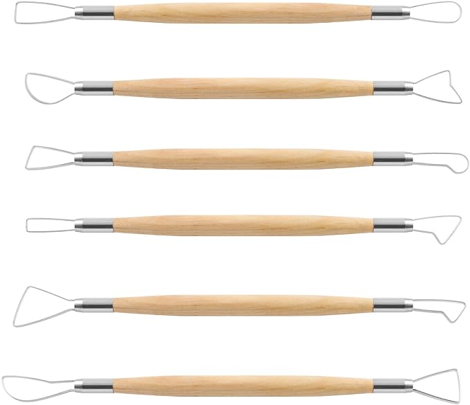 Suiwotin 6pcs Double-Sided Clay Sculpting Tools, Wooden Handle Ribbon Clay Tools by suiwotin