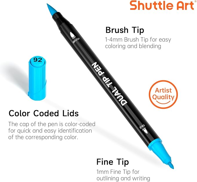 Shuttle Art Dual Tip Brush Marker Pens, 25 Colors Water-based Ink, Fine and - Image 3
