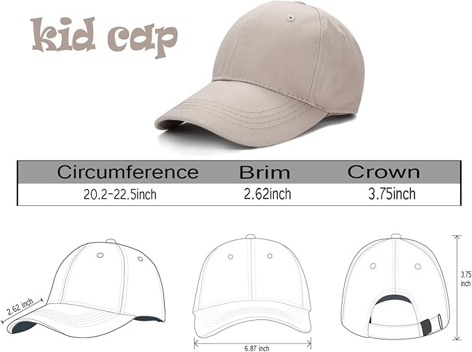 Edoneery Baseball Cap for Kids-Adjustable Washed Cotton Golf Toddler Hat for Boys & Girls