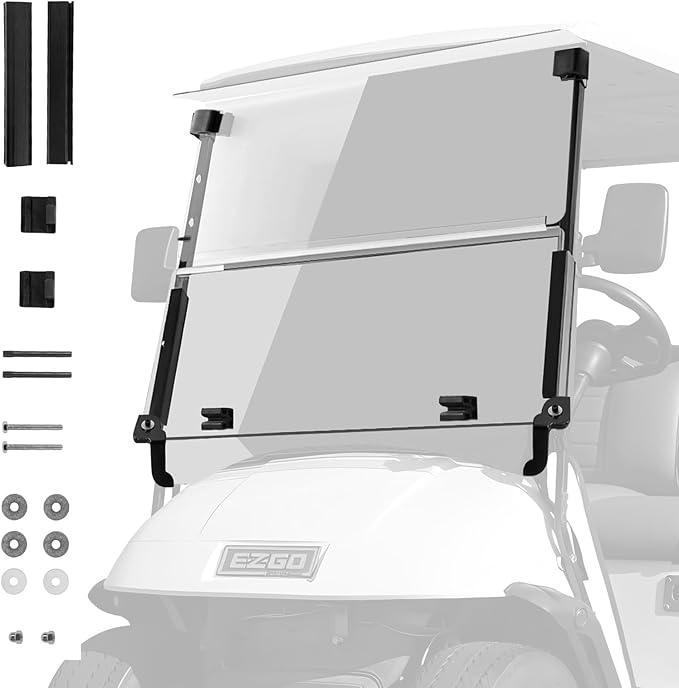 EZGO TXT Pre 2013 Flip Flop Compact Golf Cart Windshield, Clear Color, 3/16" Thickness, Fits EZGO TXT 1995-2013