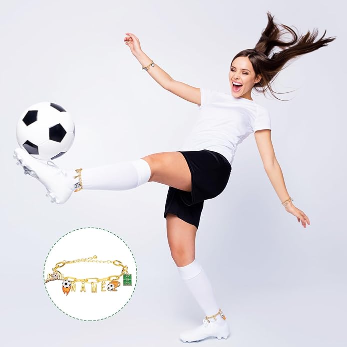 Kigeli 394 Pcs Sports Bracelets for Women DIY Game Bracelets kit Softball Baseball Football Jewelry Crafts Adjustable Gold Letter Charms Keychain for Team Sport Lovers Gifts
