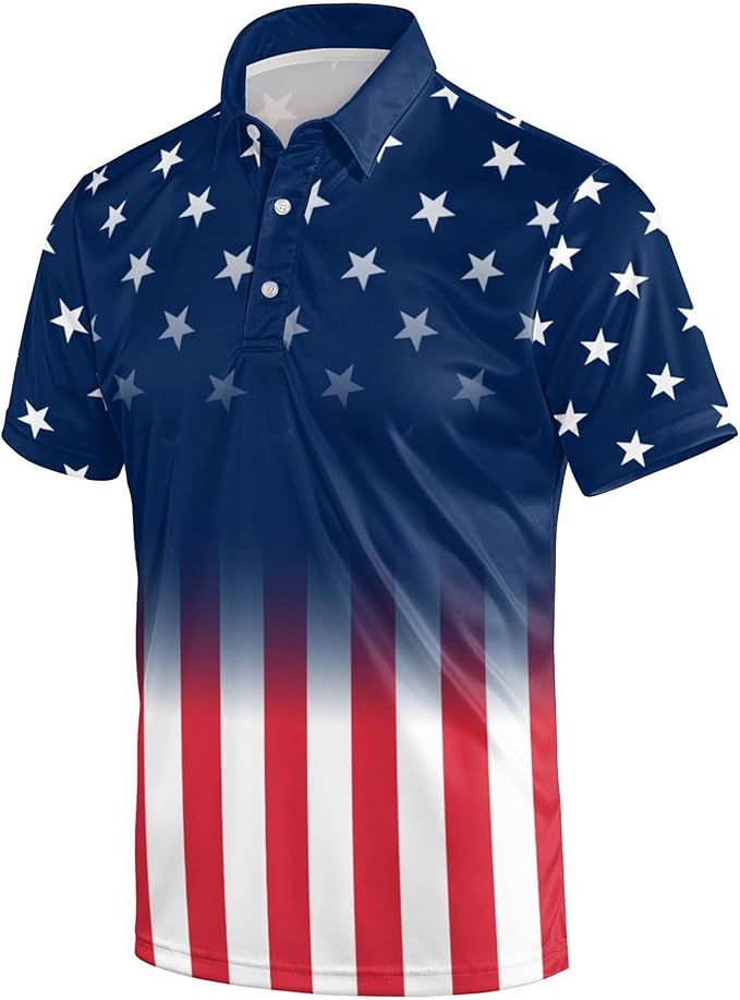 Golf Polo Shirts for Men Funny Print Short Sleeve Golf Shirts Performance Golf Polos