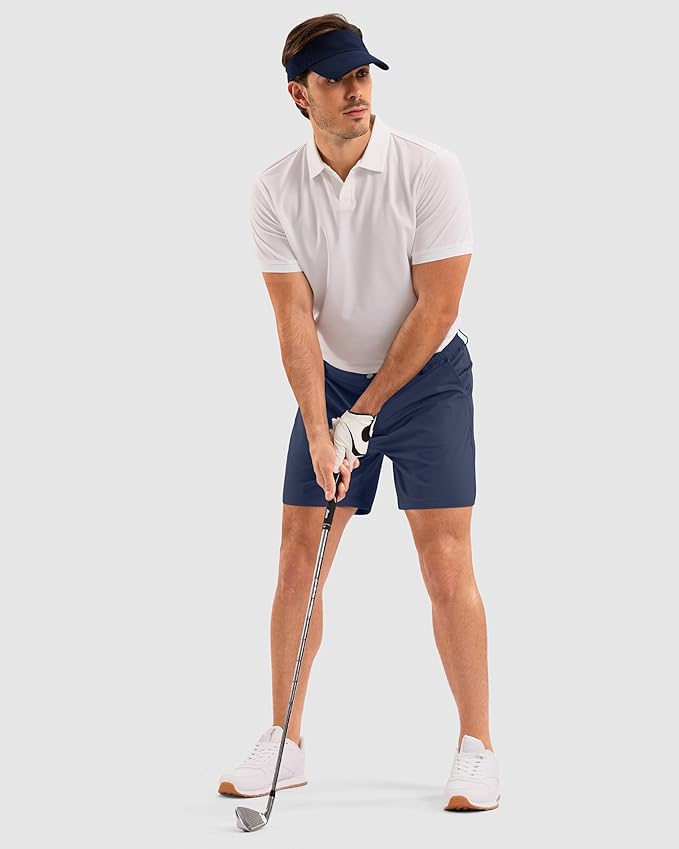 Pudolla Men's Casual Shorts 7"/9"/5" Lightweight Golf Shorts with 3 Pockets Stretch Quick Dry Comfy Work Shorts