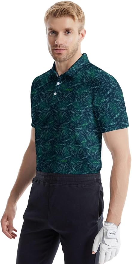 HUURAY Funny Golf Polos for Men Funny Print Short Sleeve Shirts Quick Dry Polo Shirts Hawaiian Shirt Performance Golf Outfits