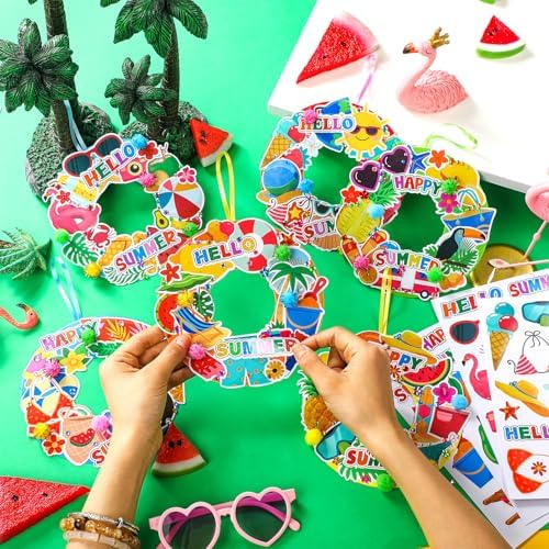 Hollowfly 48 Sets Summer Wreath Craft Kits DIY Paper Hanging Ornaments