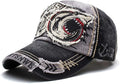 Elwow Men's Oilcloth Front Decor Washed Distressed Embroidery Baseball Cap Driver Trucker Hat with Eagle & Shark Patch