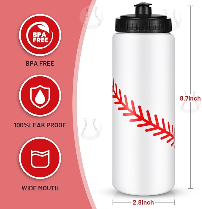 Baseball Party Favors, 12 Pack Baseball Water Bottles with 300 PCS Stickers, 20 oz Sports Squeeze Bottle, BPA-Free Reusable Water Bottles Bulk for Boys, Gifts For Team