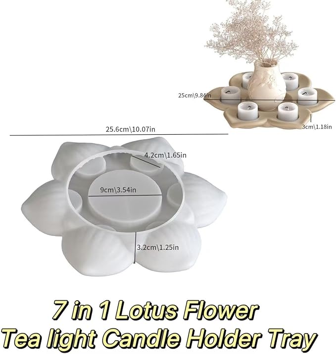 Large Size Lotus Tealight Candles Holder Resin Mold, 7 Empty Spaces 3D Flower - Image 2
