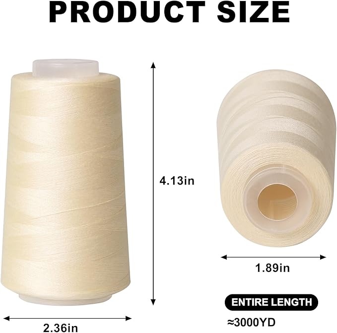 Sewing Thread Cone Set, 2 Pack Serger Thread, 3000 Yards Each, All Purpose - Image 2