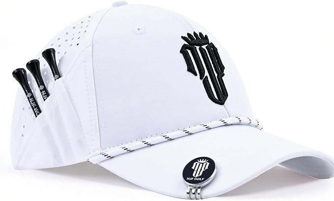 NJF Golf Hat Men - Breathable Mens Golf Hats, Adjustable Rope Hook and Loop Style Cap, Convenient Cap with Tee Holder