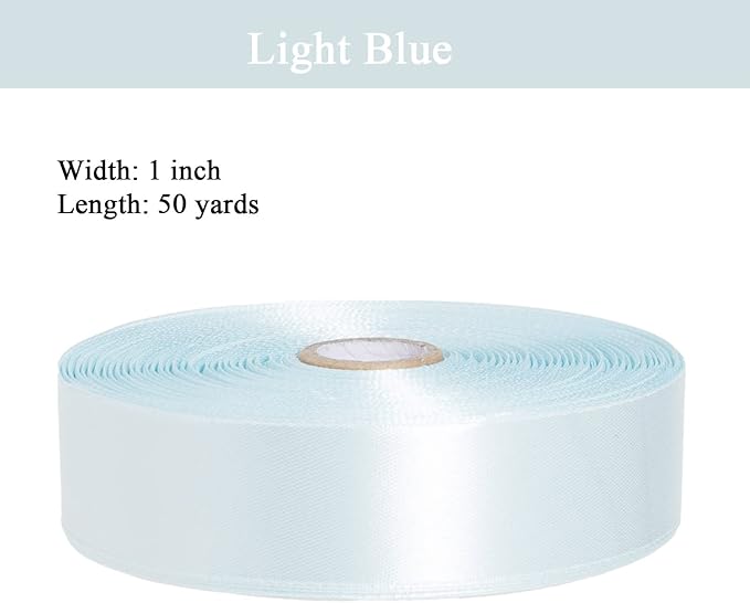 1 Inch Light Blue Solid Satin Ribbon, 50 Yards Craft Fabric Ribbon - Image 2