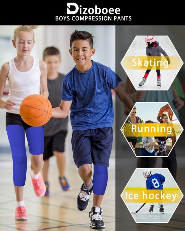 Youth Boys Compression Pants One Leg 3/4 Athletic Leggings for Sports Kids Basketball Tights Football Baseball Pants