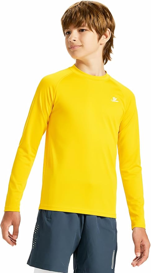 DEVOROPA Youth Boys Compression Shirt Long/Short Sleeve Football Baseball Undershirt Quick Dry Kids Sports Baselayer Crewneck