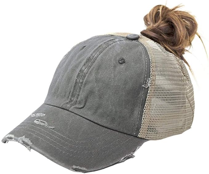 Eohak Distressed Ponytail Hats Baseball for Women Messy-Bun Pony Caps