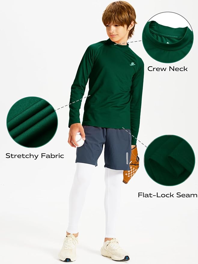 DEVOROPA Youth Boys Compression Thermal Shirt Long Sleeve Kids Fleece Baselayer Soccer Baseball Undershirt Slim/Regular/Husky