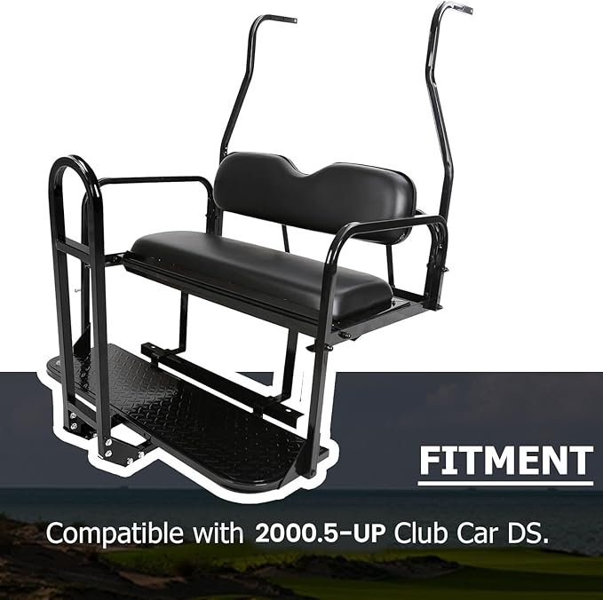 ECOTRIC Rear Golf Cart Folding Seat w/Grab Bar Compatible with 2000.5-Up Club Car DS 400 lbs Back Flip Seat Black