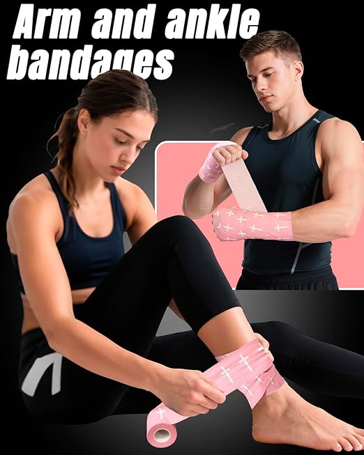 Yigney 2 Pcs Cross Tape Christian Athletic Tapes Religious Sport Soccer Wrist Tape Cross Pink Tapes for Soccer Football Baseball Gymnastics Boxing Christian Church Gifts Tennis 2IN X 23FT