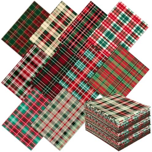 Hahafelt 10 Pcs 18"x22" Vintage Christmas Fat Quarters Plaid Fabric Bundles