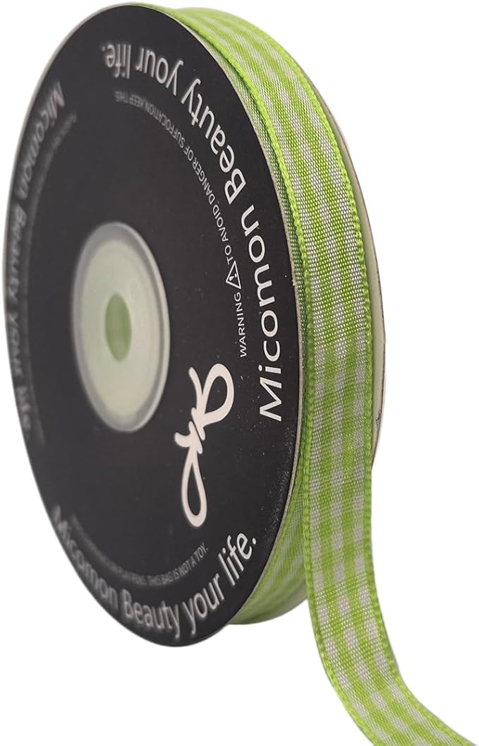 Apple Green Gingham Plaid Checked Ribbon 25 Yard Each Roll 100% Polyester by Micomon