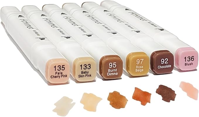 6 Colors Skin Tone Alcohol Markers Set, Earth Colors Dual Tips Art Markers by Arhomet