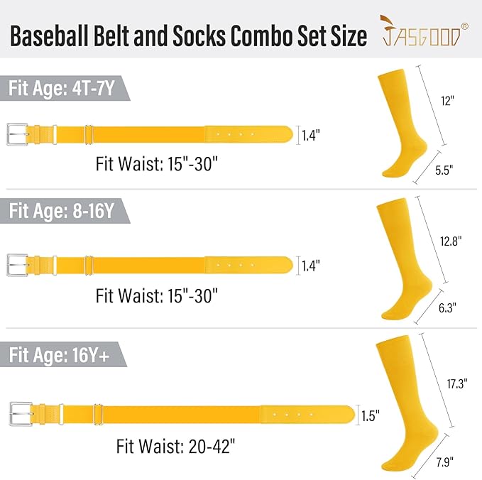 Baseball Socks and Belt for Youth Adult Softball Socks Combo Elastic Waist Belt for Men Kids Boys Girls Women JASGOOD