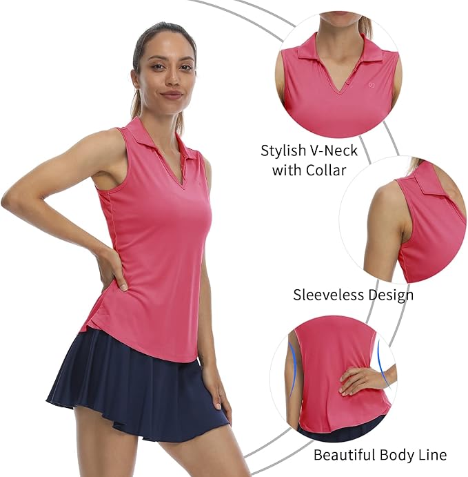 LastFor1 Women's Sleeveless Polo Golf Shirts Quick Dry 50+ UV Protection V-Neck with Collar Lightweight Tennis Tank Tops