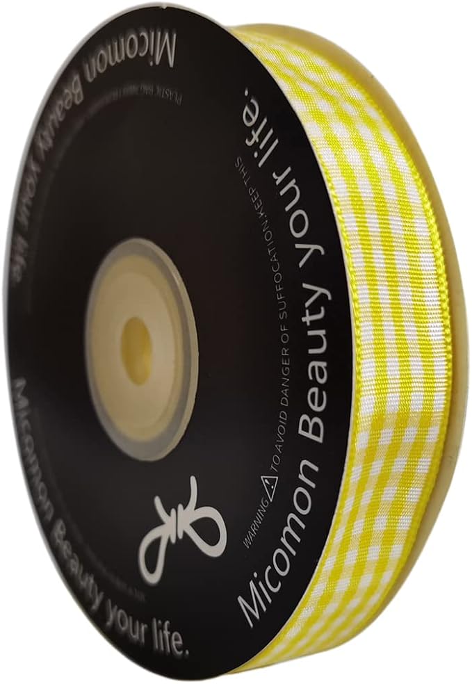 Yellow Gingham Plaid Checked Ribbon 25 Yards Each Roll 100% Polyester - Image 2