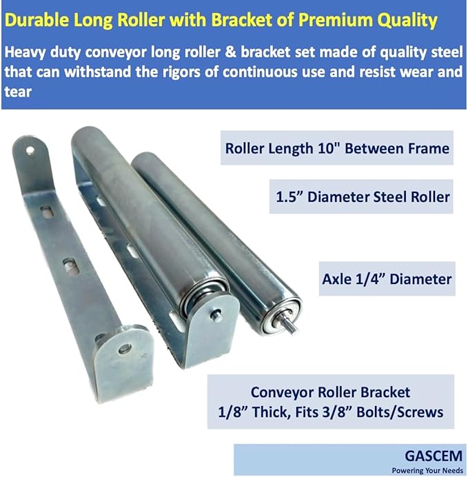 Pack of 2 10"BF Long Roller and Bracket l 1.5"Ø Galvanized Steel Conveyor - Image 2