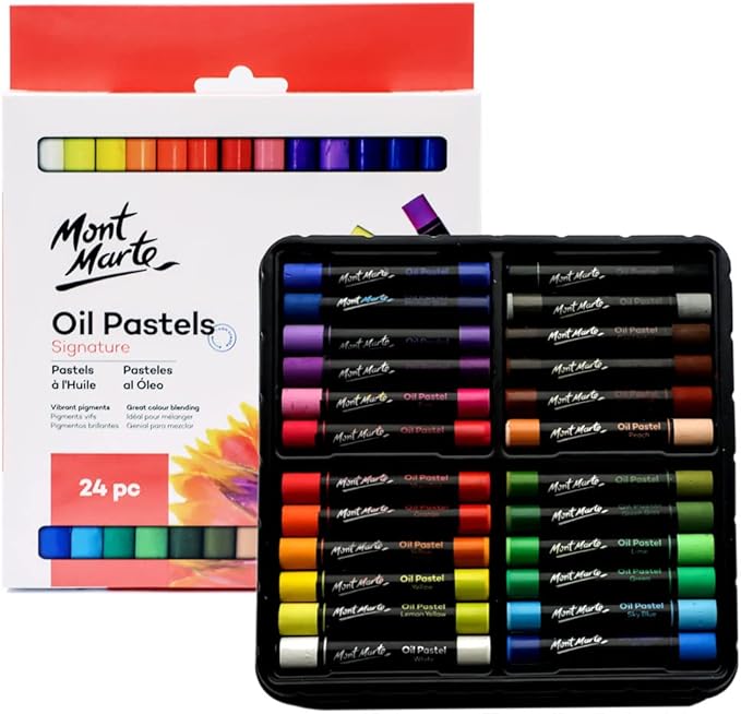 Mont Marte Oil Pastels Signature 24pc, 24 Assorted Colors, Vibrant Oil Pastel by MontMarte