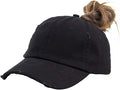 Eohak Ponytail Baseball Hat Distressed Retro Washed Womens Twill