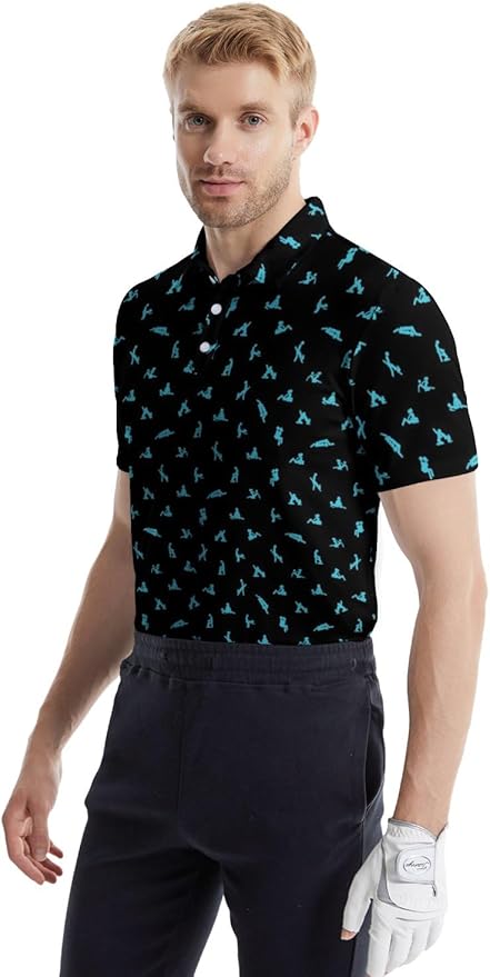 HUURAY Funny Golf Polos for Men Funny Print Short Sleeve Shirts Quick Dry Polo Shirts Hawaiian Shirt Performance Golf Outfits